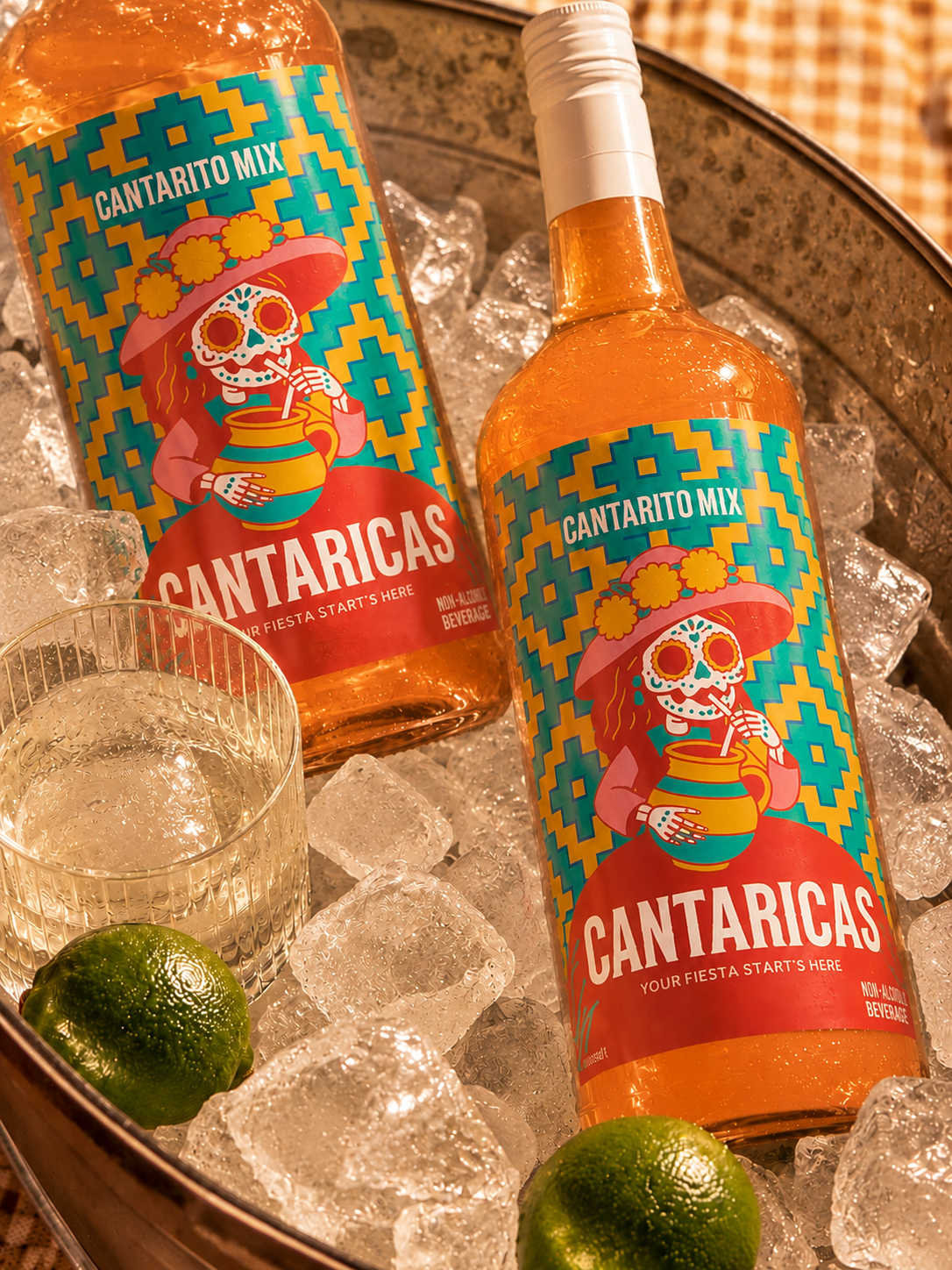 Cantaricas bottles on ice with limes